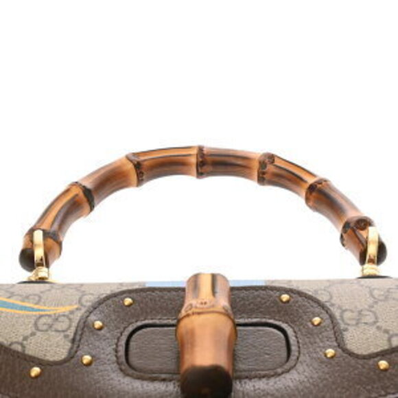 Gucci Handbag Bamboo Beige Ebony Brown GG Supreme Leather Bag - Picture 4 of 10